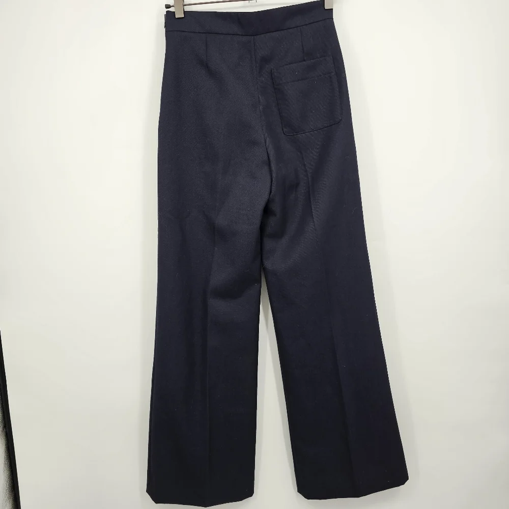 Sézane Marino Navy Wool Wide Leg Trouser Pants High Waist EU 32 / US 4 / XXS - Picture 6 of 8